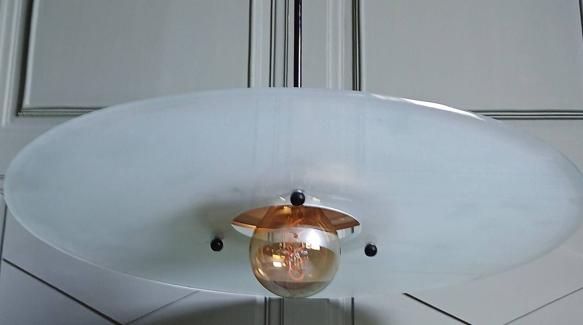 Frosted glass and gold metal suspension, Italy circa 1980.