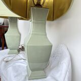 Pair of vintage celadon green ceramic lamps