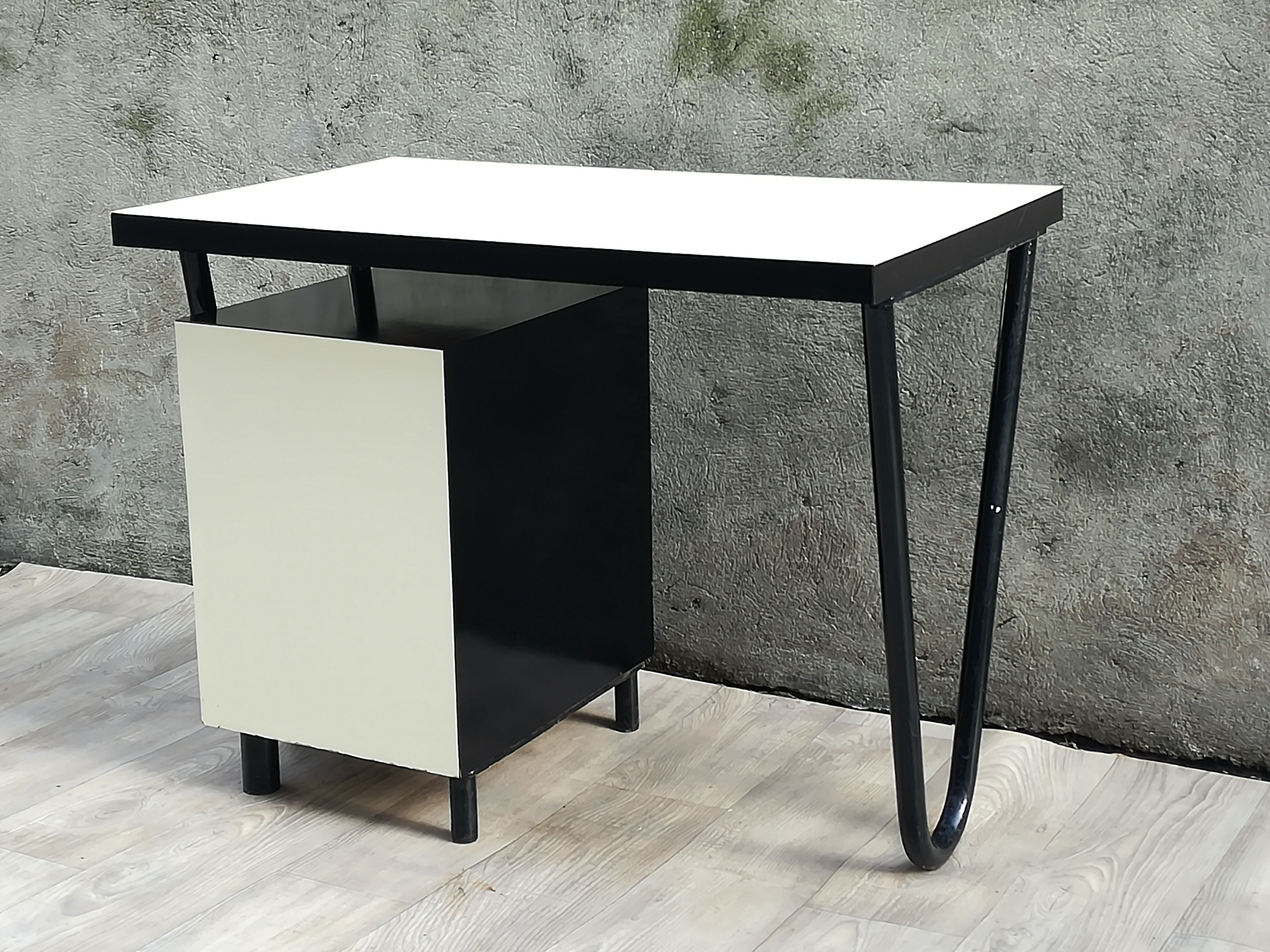 Modernist desk in metal and wood, 1950 s