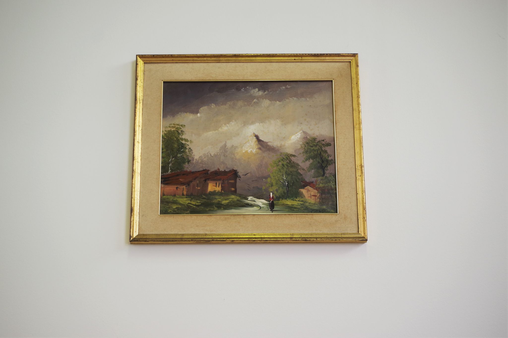 Oil painting on canvas, mountain landscape, Cakv