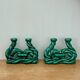 Pair of vintage green ceramic candlesticks signed Hubert Pernin, Vallauris.