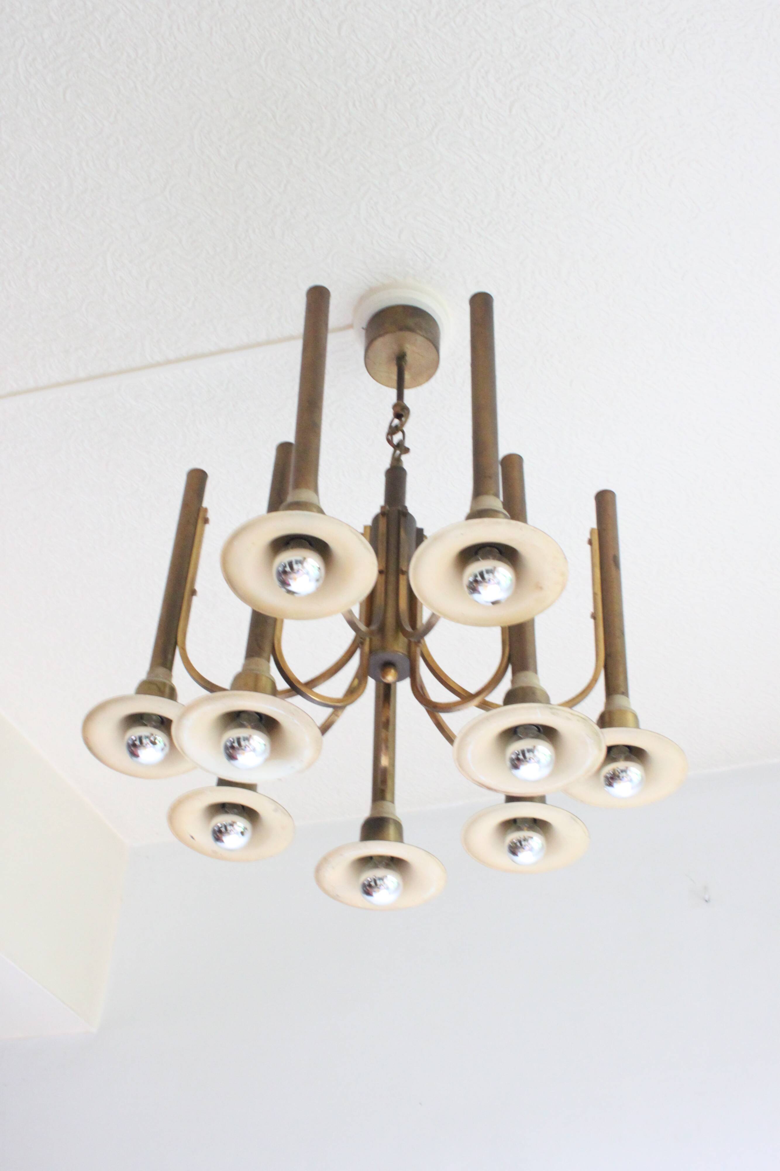 Brass trumpet chandelier, 1970s