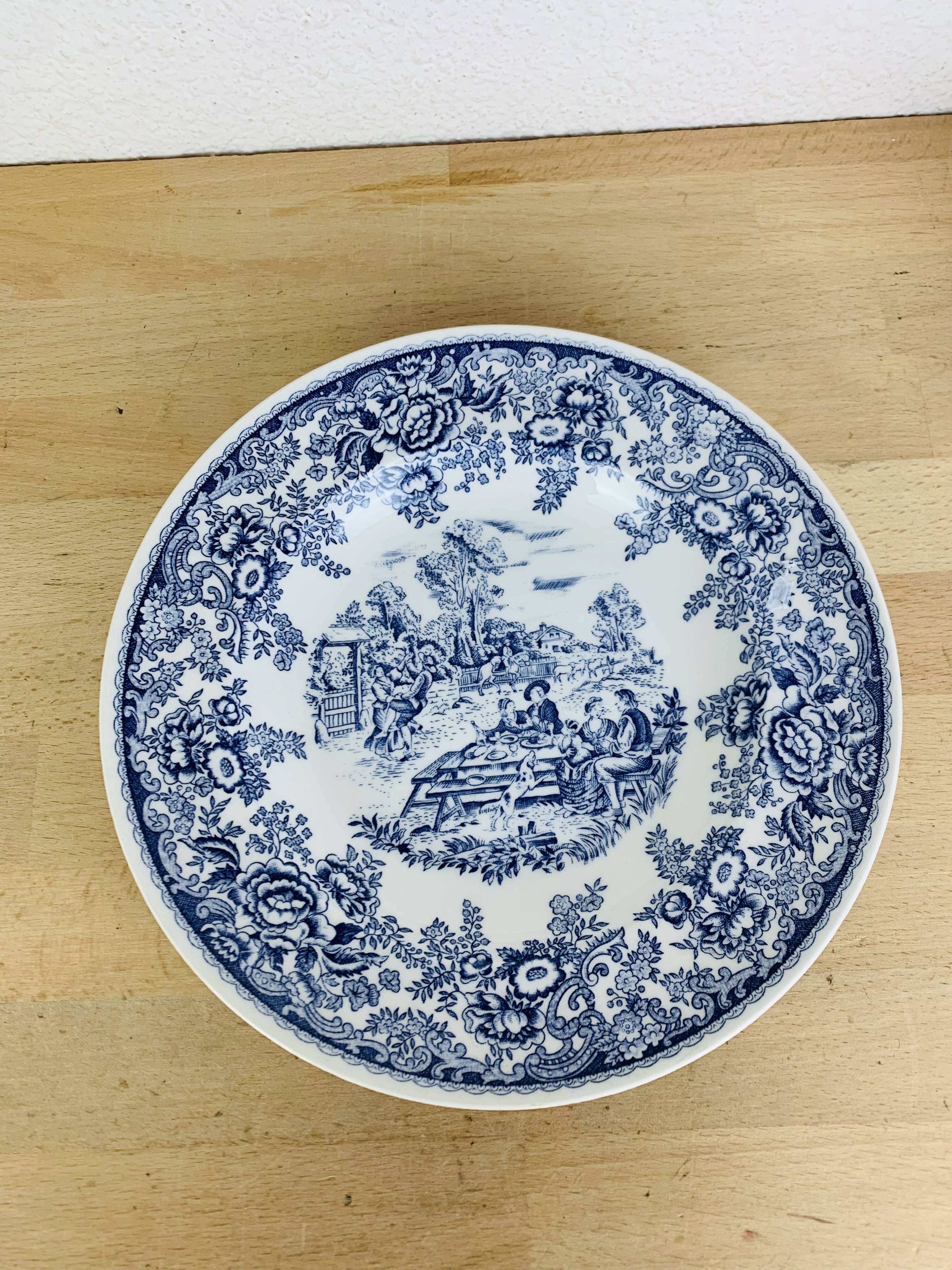 6 assiettes plates terre de fer bleues vintage