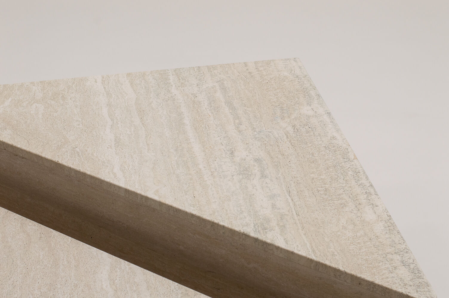 Up&Up triangle travertine coffee table, Italy 70s