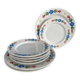 Set of 3 flat plates and 5 dessert plates with flower decoration, Tulowice Poland