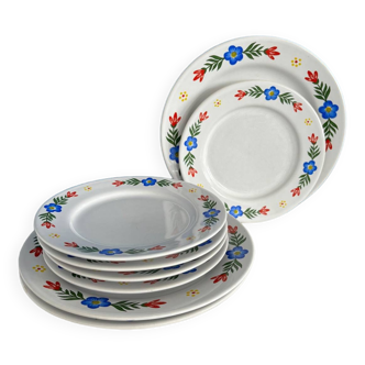 Set of 3 flat plates and 5 dessert plates with flower decoration, Tulowice Poland