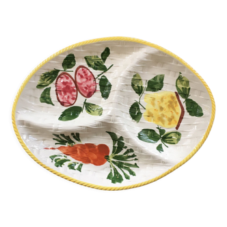 Serving dish with fruit and vegetable decoration