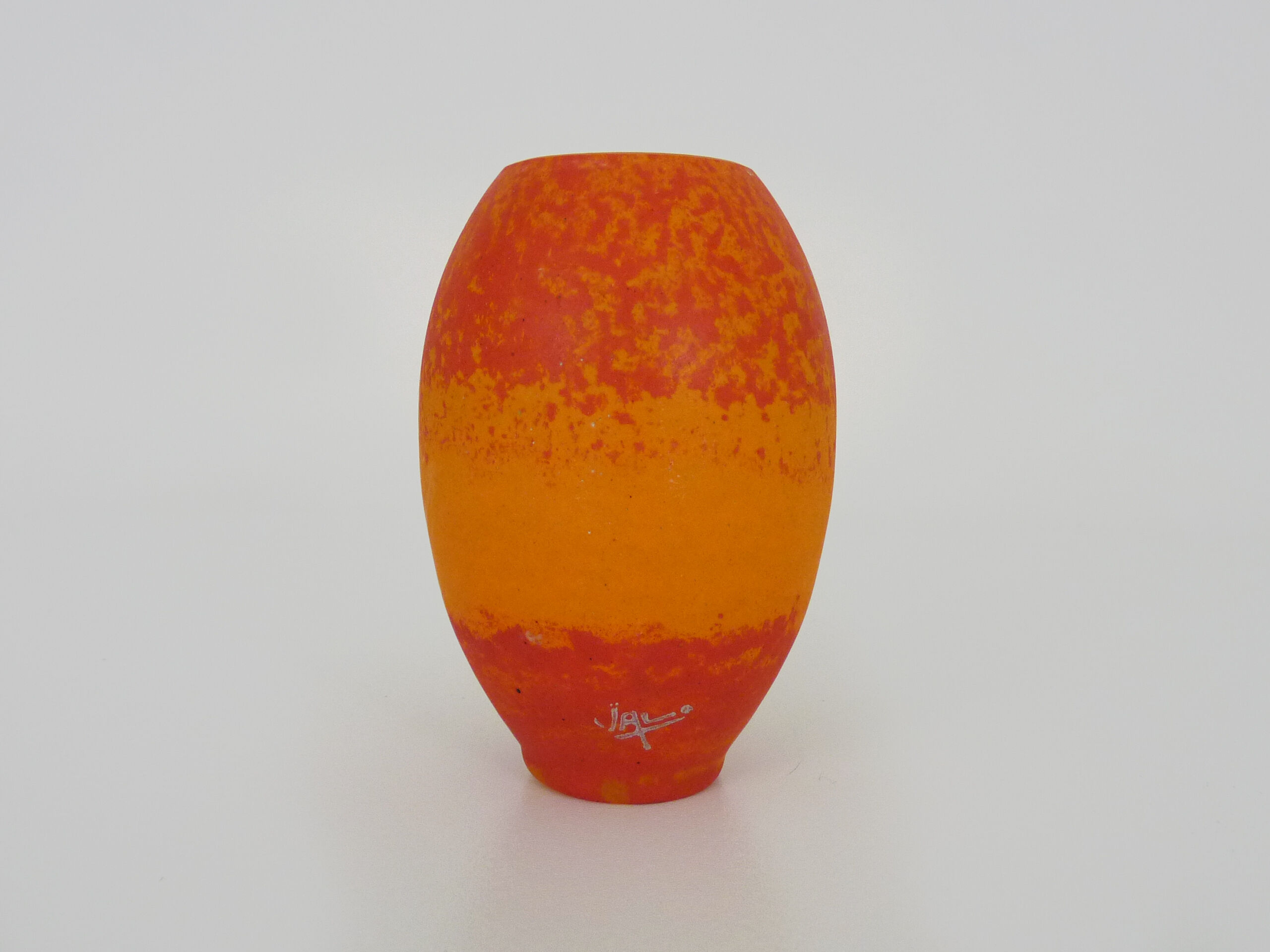 Ovoid Art Nouveau vase with annular neck VAL orange glass paste, Daum Nancy