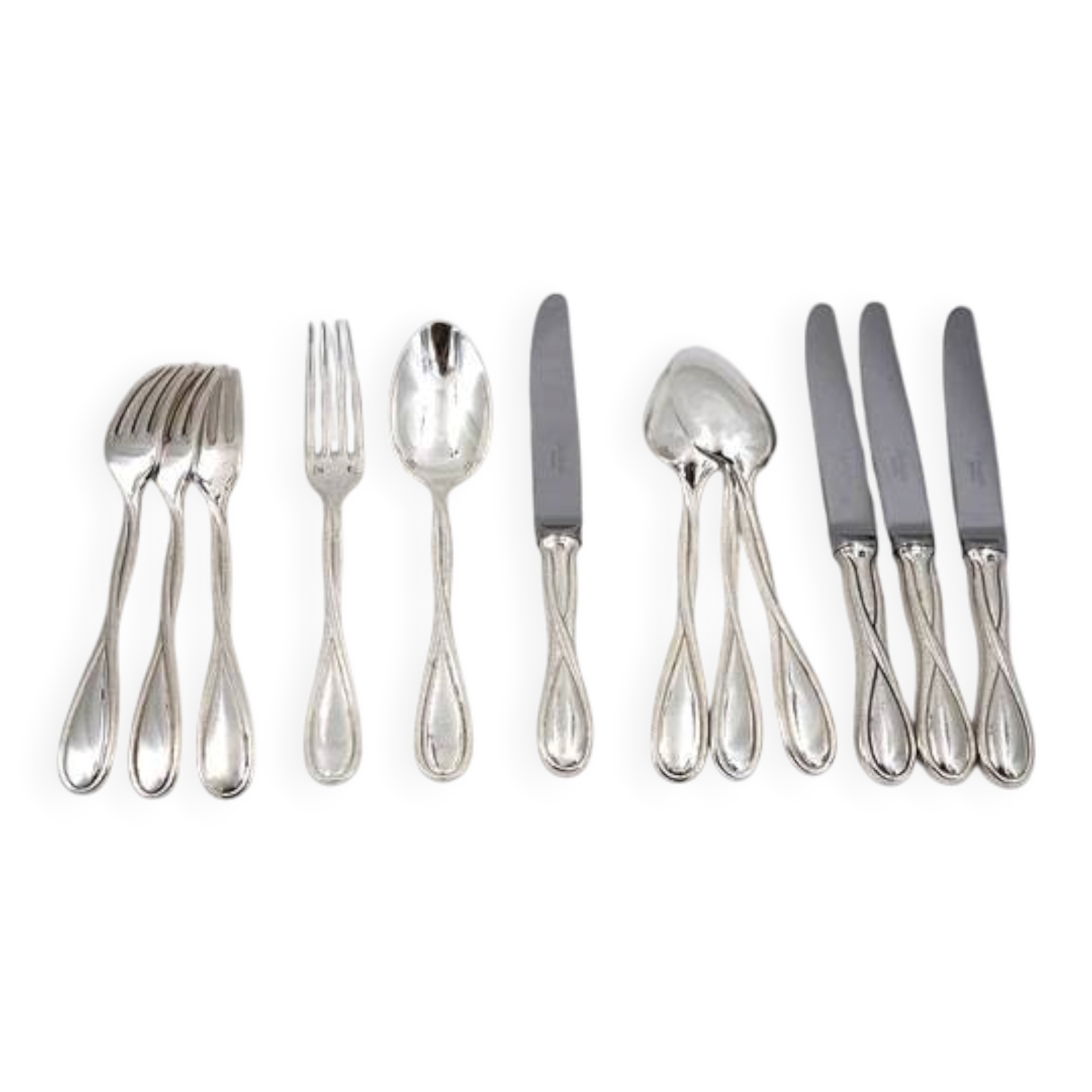 Christofle Galea, lot of 12 dessert pieces, forks, spoons, knives.