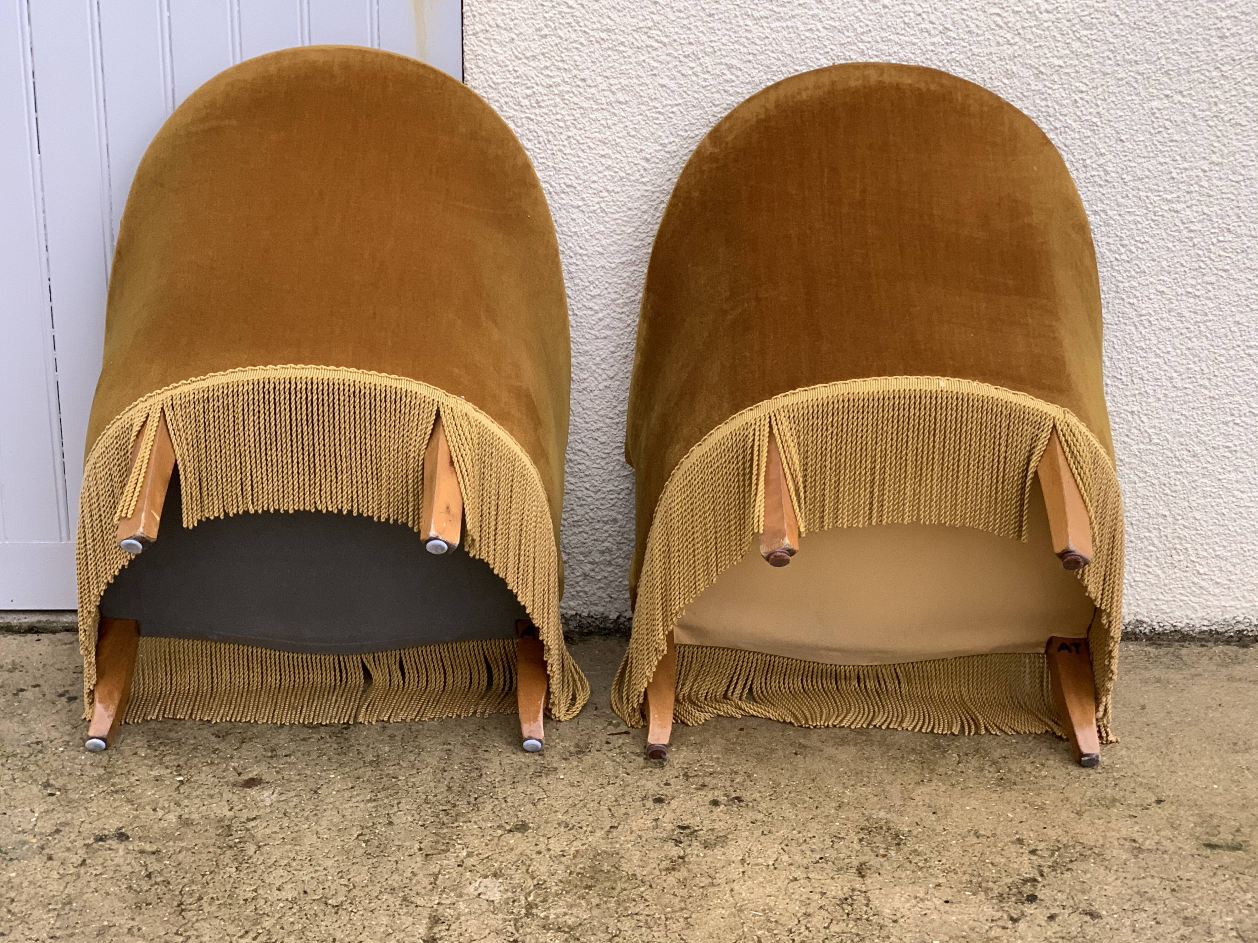 Pair of golden velvet toad armchairs 1970