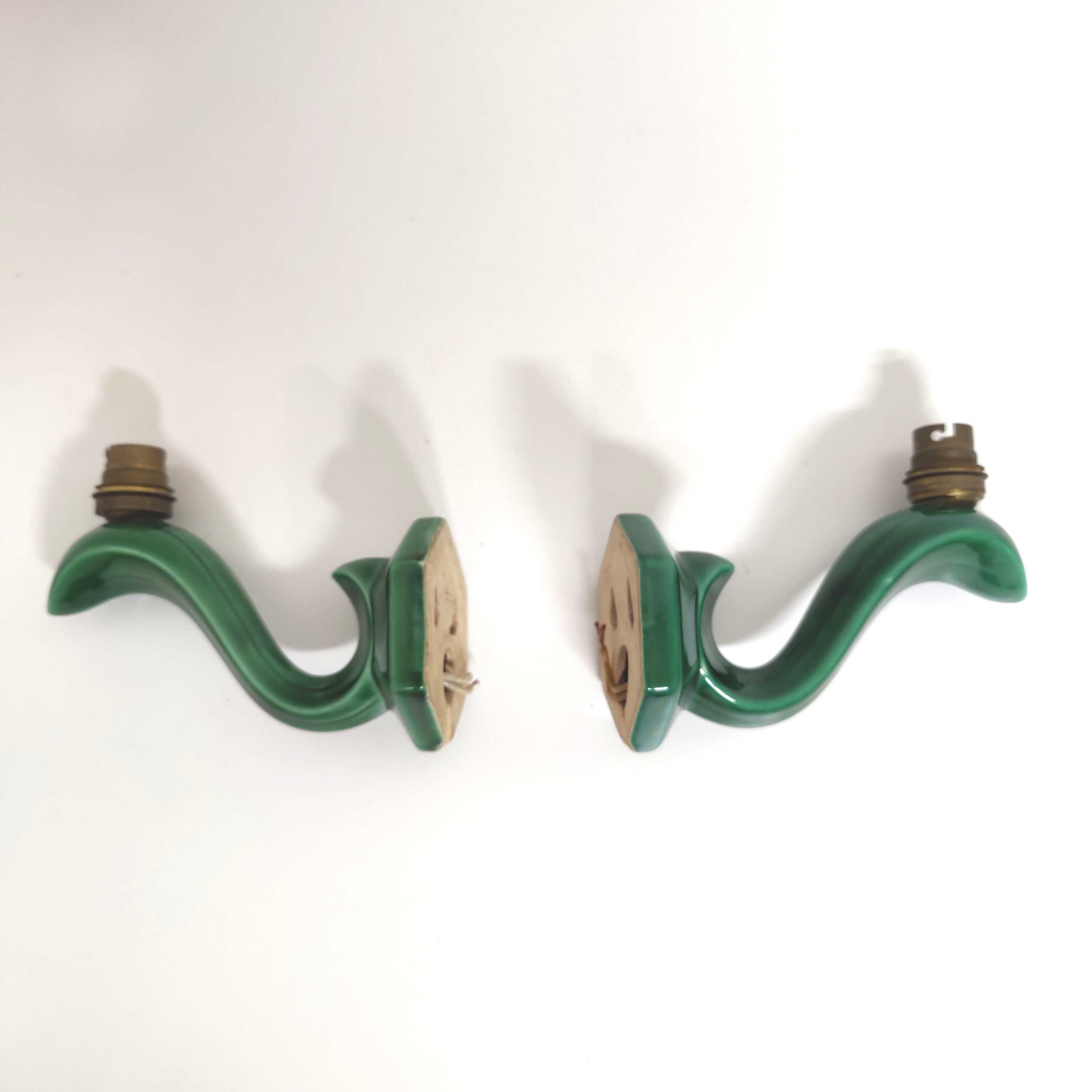 Art deco wall lamps in green ceramic