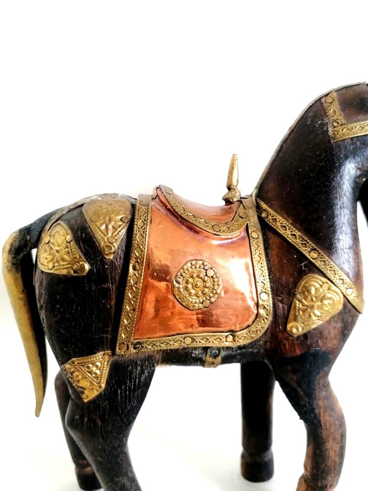 Indian horse wood copper and gilded brass