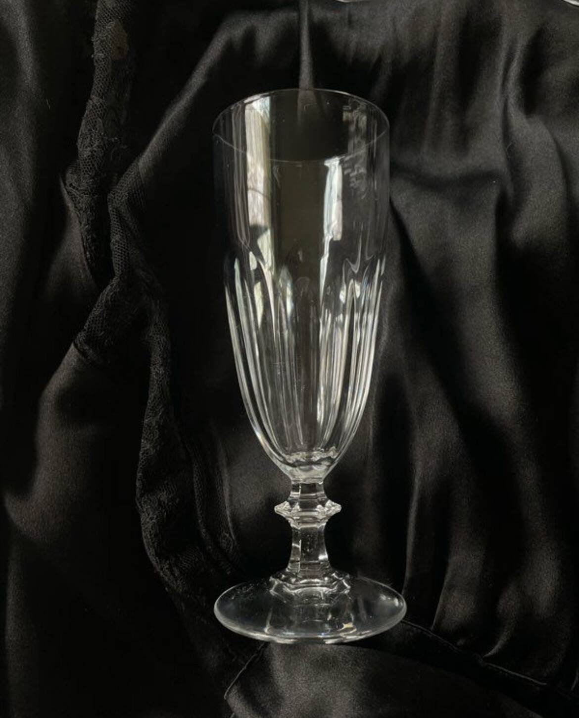 6 antique crystal champagne flutes and stemmed glasses