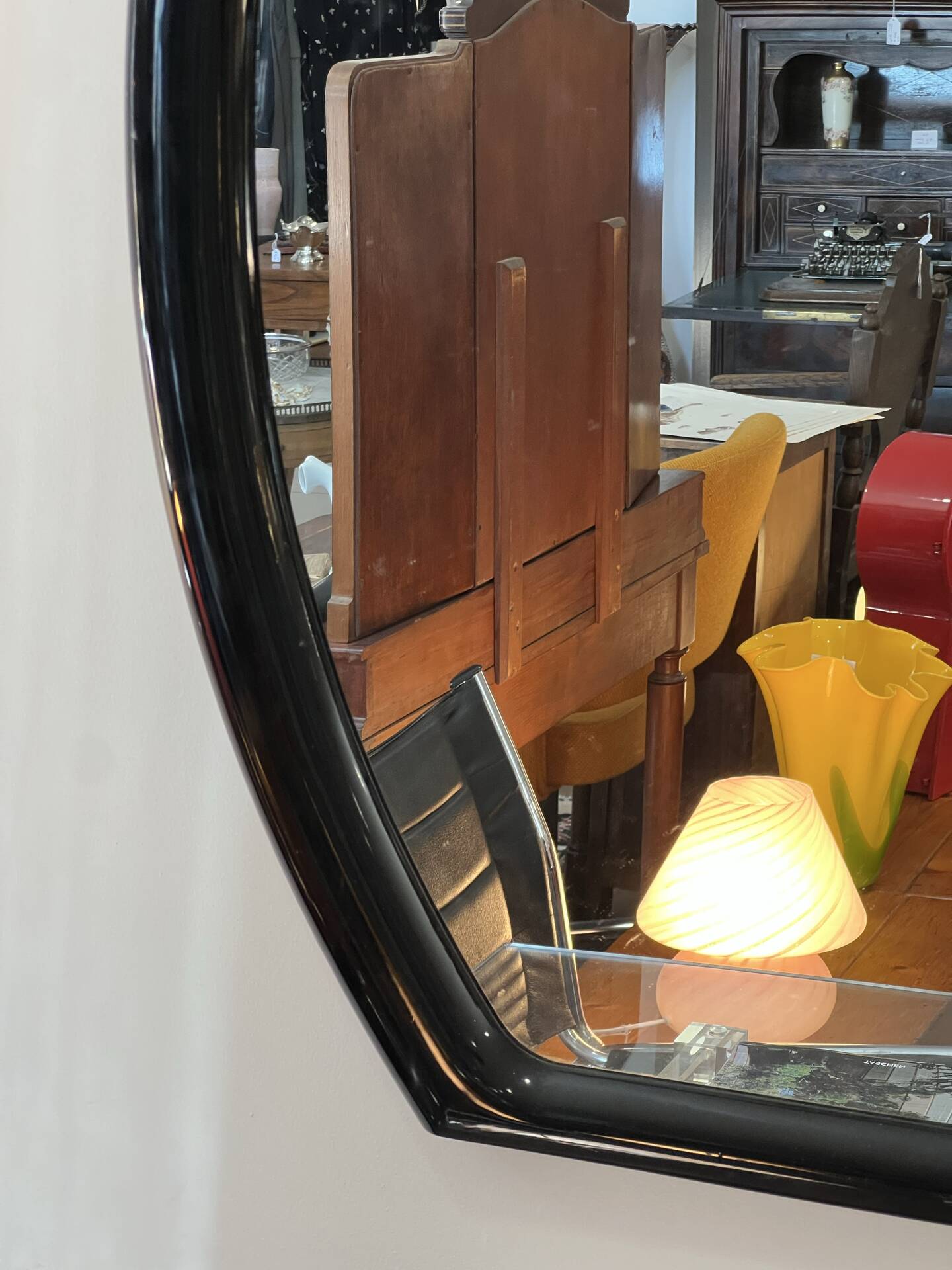 Large black lacquered mirror in 80s style