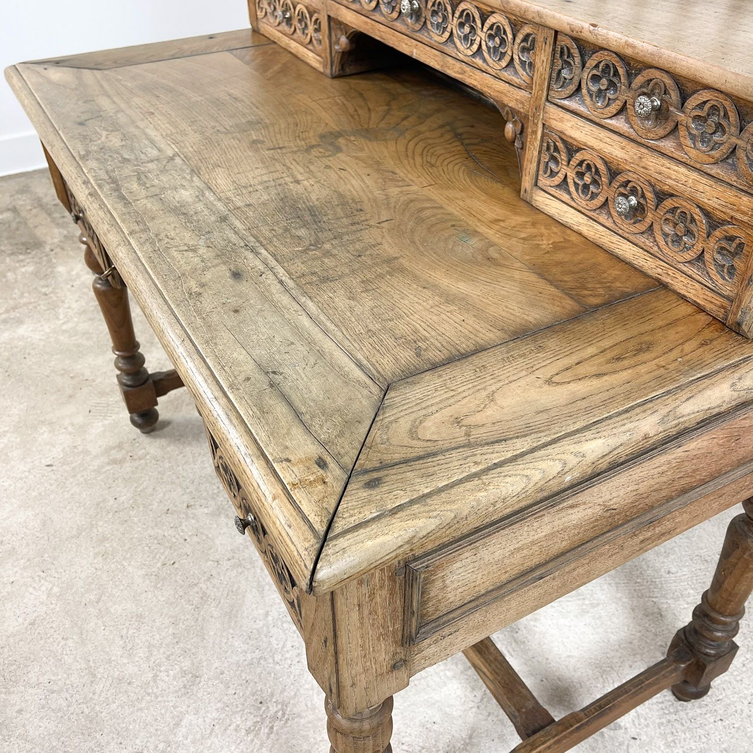 Antique carved oak breton desk France 19th century