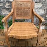 Barber's armchair in wood cannage and straw 1900