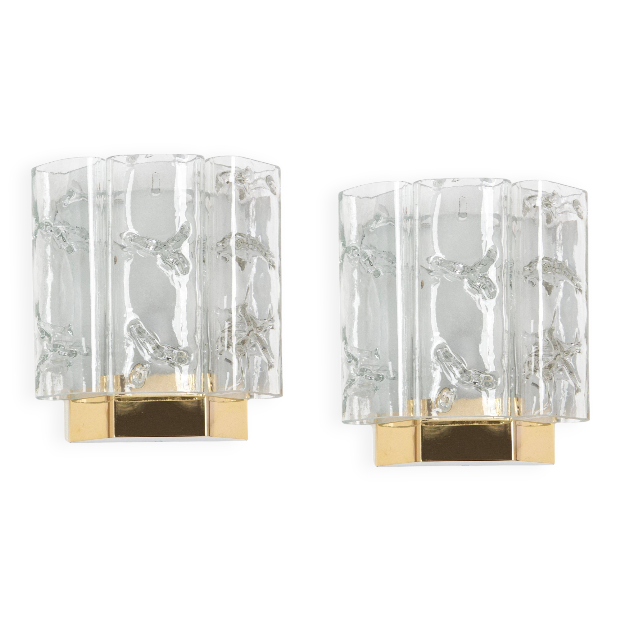 Pair of Brass and Murano Glass Wall Sconces by Doria, Germany, 1960s