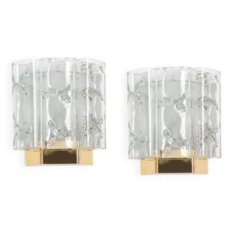 Pair of Brass and Murano Glass Wall Sconces by Doria, Germany, 1960s