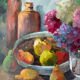 Oil on canvas "Hydrangeas and fruits" signed Paumier.