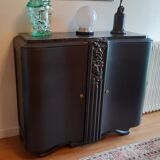 Buffet art deco noir acier dessus marbre ou commode 2 portes
