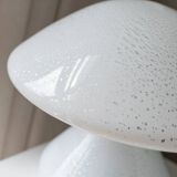 Set of 2 Murano opaline white glass mushroom table lamps with silver ring details - Space Age 1970s