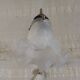 Swan neck wall light in brass, porcelain and glass - mid 20th century