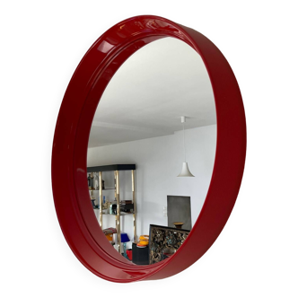 Miroir rond en plastique rouge, années 70