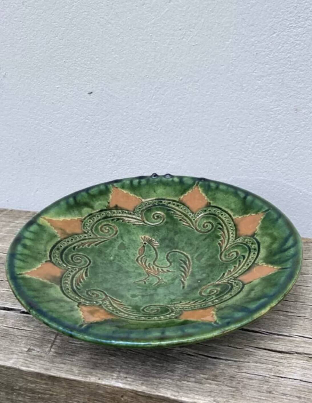Large terracotta rooster salad bowl