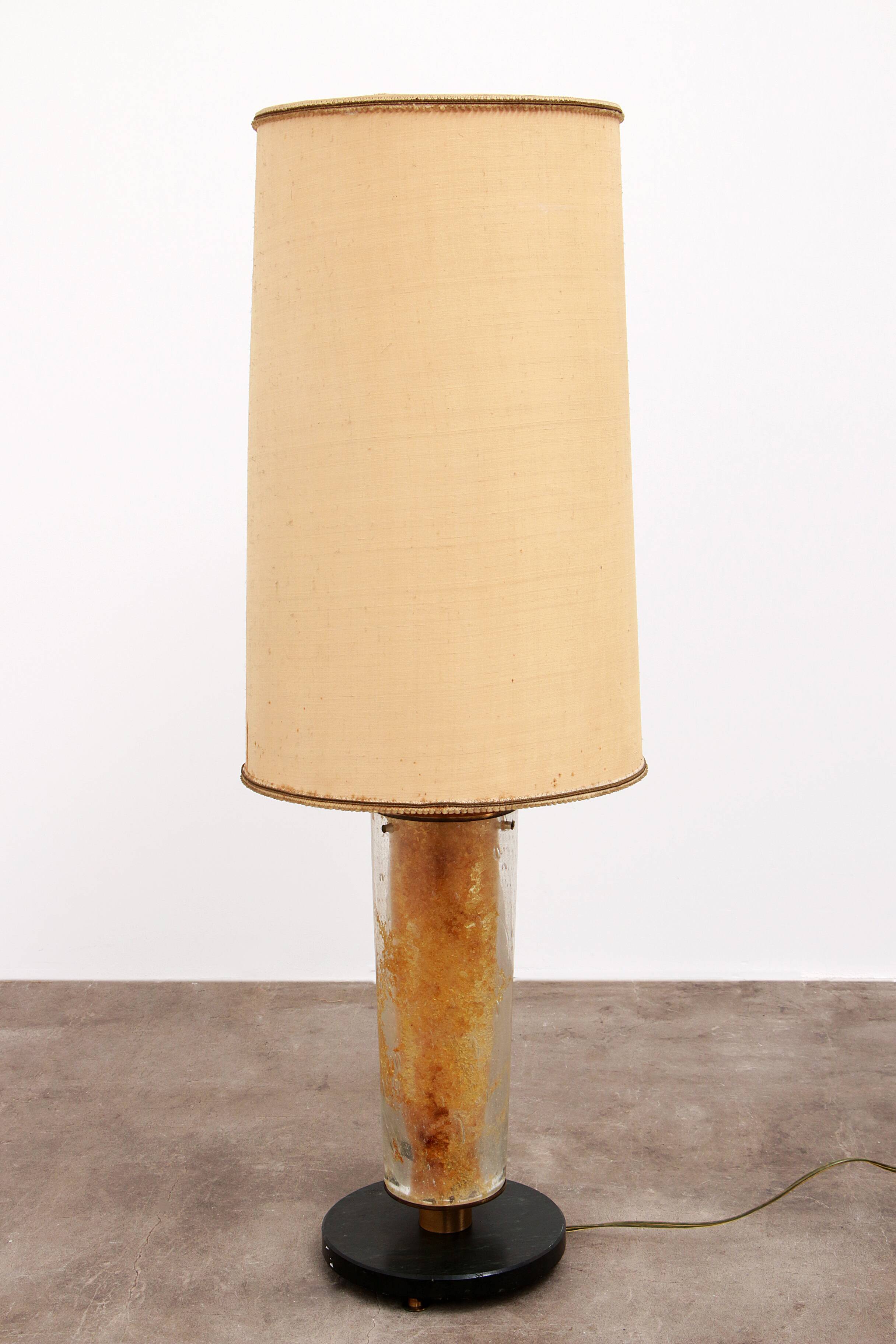 Brutalist Table Lamp Marble & Glass, Vintage 1980