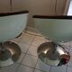 Pair of vintage white ball and black imitation leather swivel armchairs