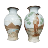 Paire de vases signé Losson en grès décor Japonisant