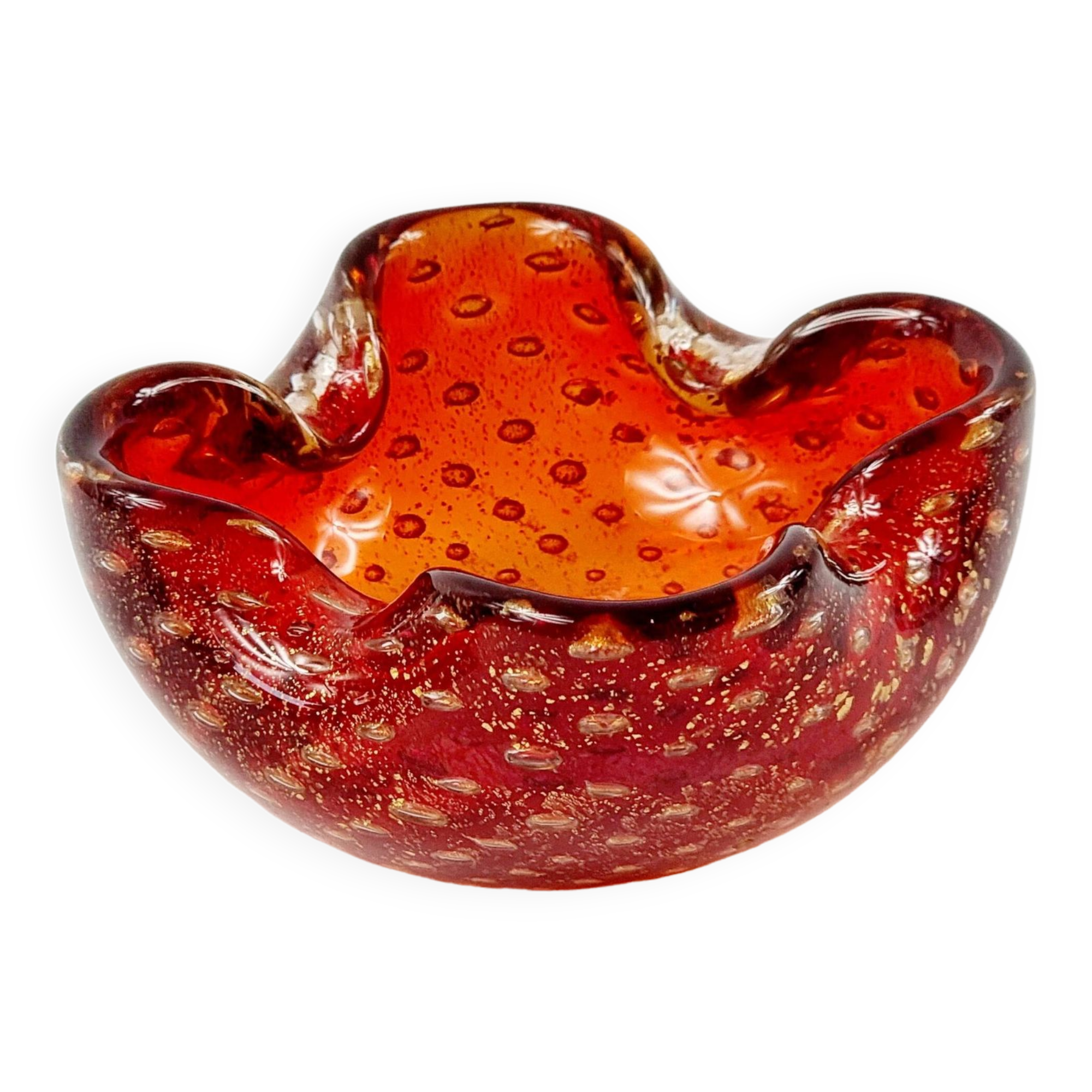Murano Glass Bowl or Ashtray With Gold Dust & Air Bubbles from Barovier & Toso, Italy, 1960s
