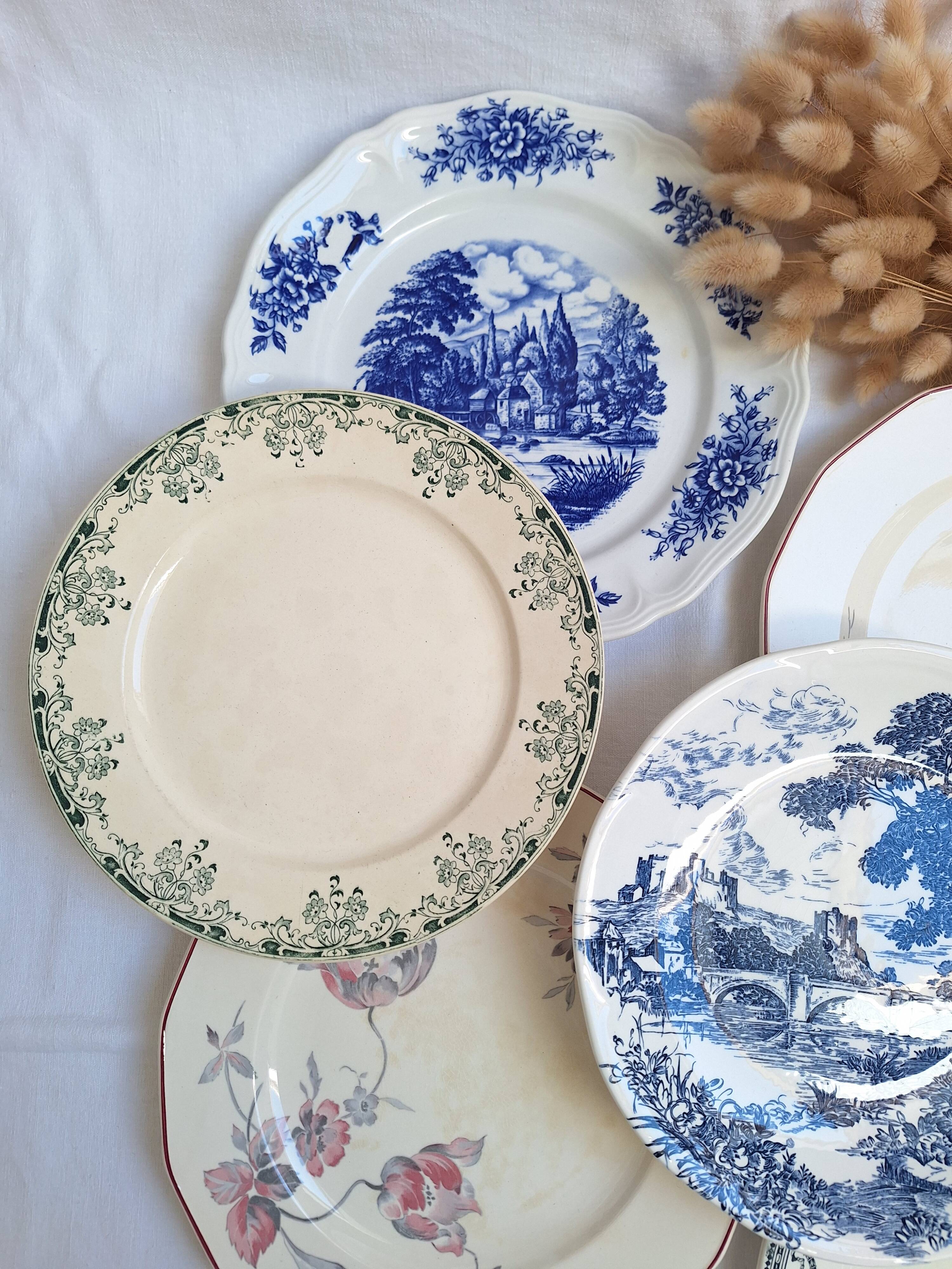 Vintage blue pink green dinner plates