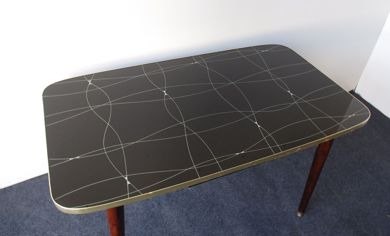 Folding table with black and gold painted glass, 1950