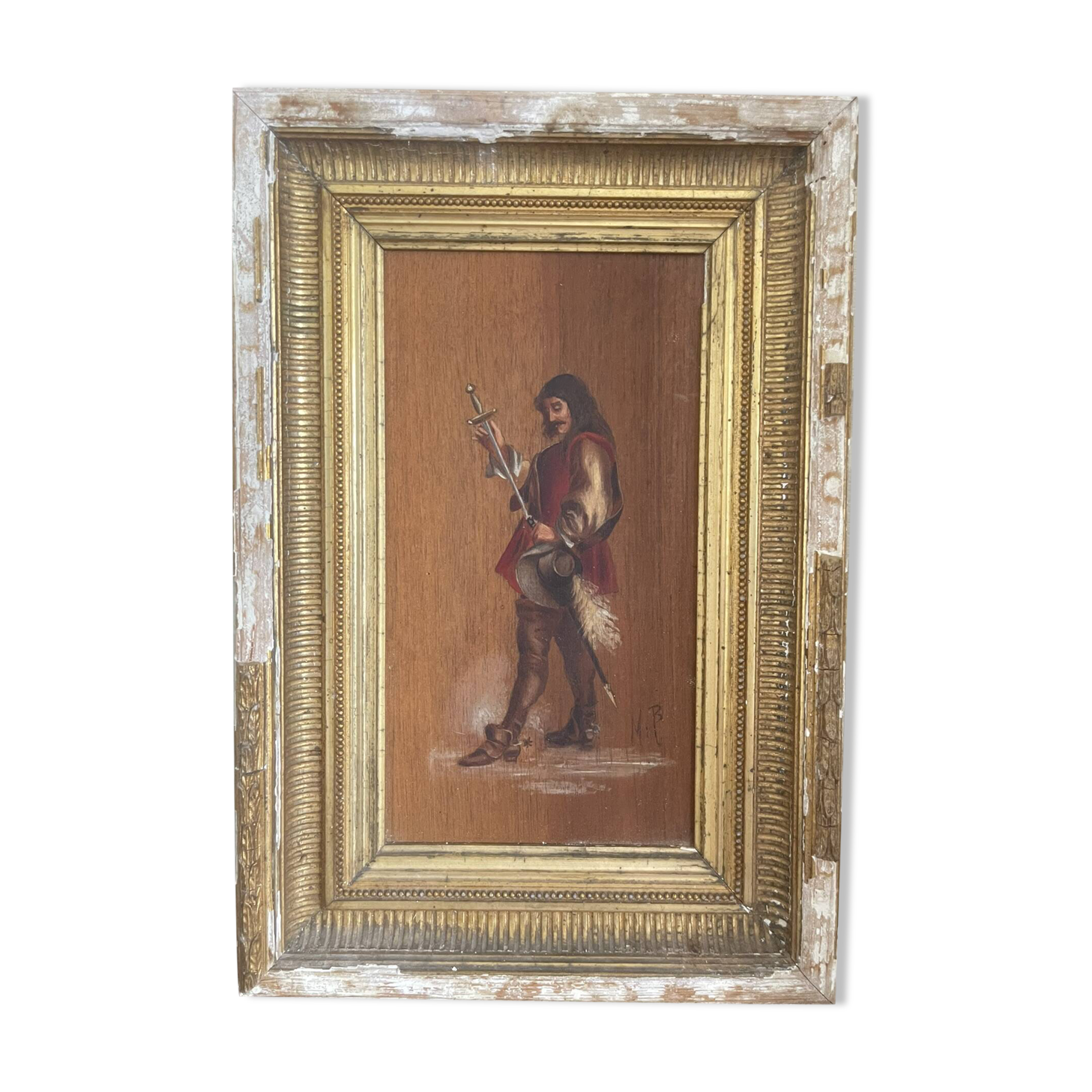 Antique Oil Wood Panel Framed Officer General Staff Hussar Signed 19th Century