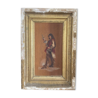 Antique Oil Wood Panel Framed Officer General Staff Hussar Signed 19th Century