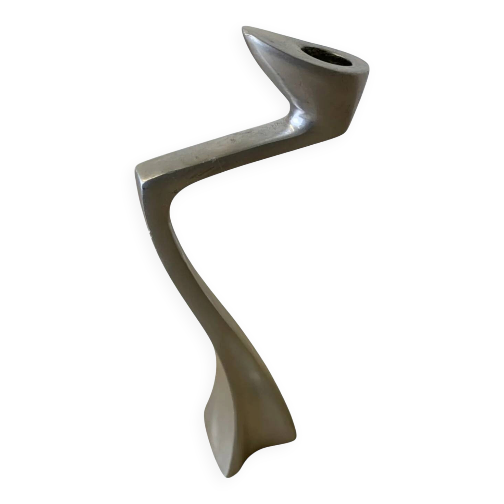 Swan candlestick by Matthew Hilton, solid aluminium, England, 1980s