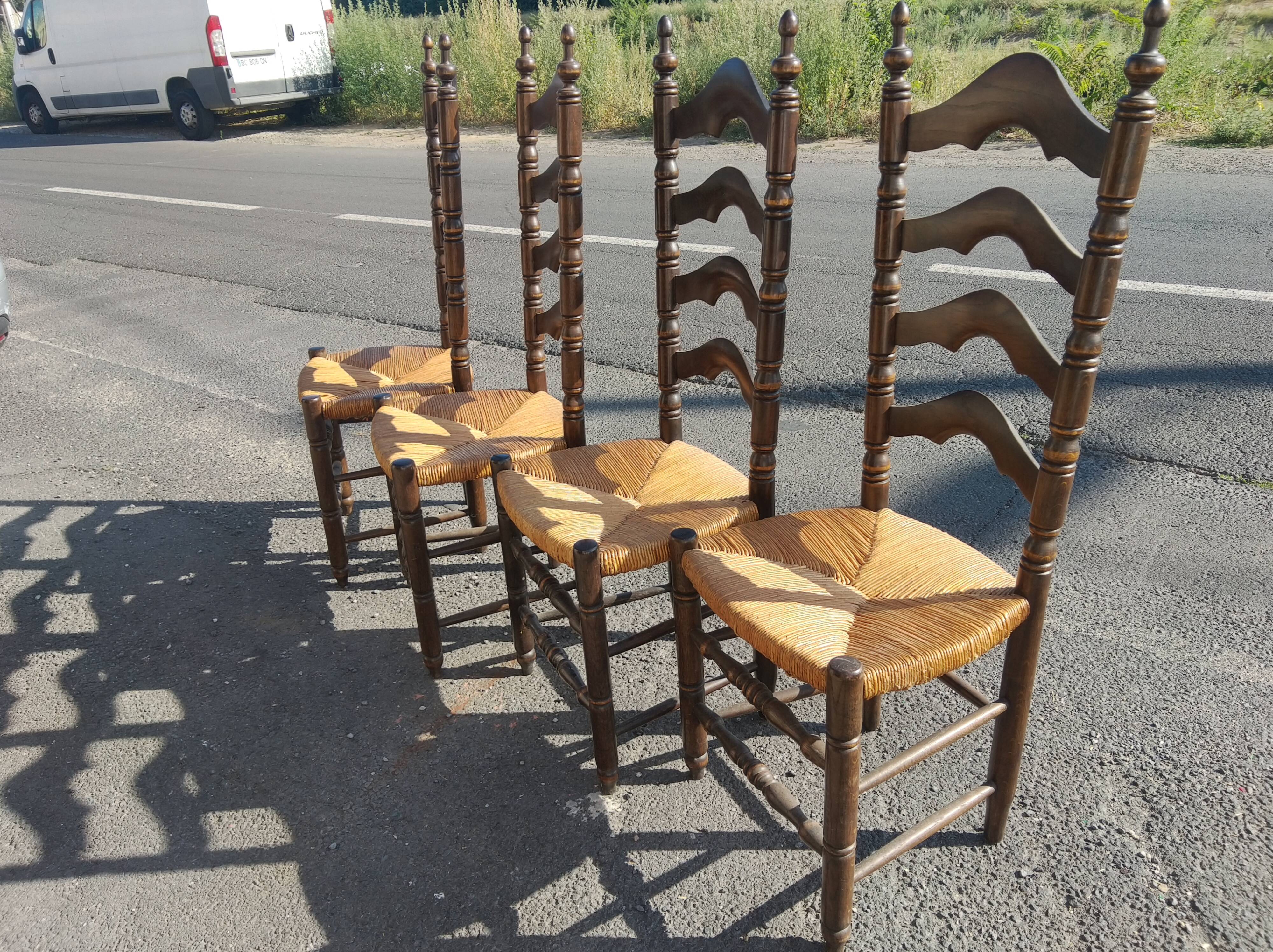 Set of 4 oak chairs with high backs