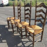 Series of 4 high-backed oak chairs