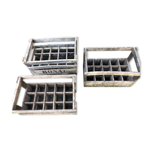 Lot de 3 caisses à bouteilles en bois brut