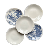 5 vintage Gien earthenware plates from France, mismatched, vintage blue pattern