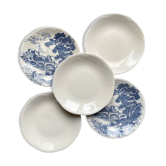 5 vintage Gien earthenware plates from France, mismatched, vintage blue pattern