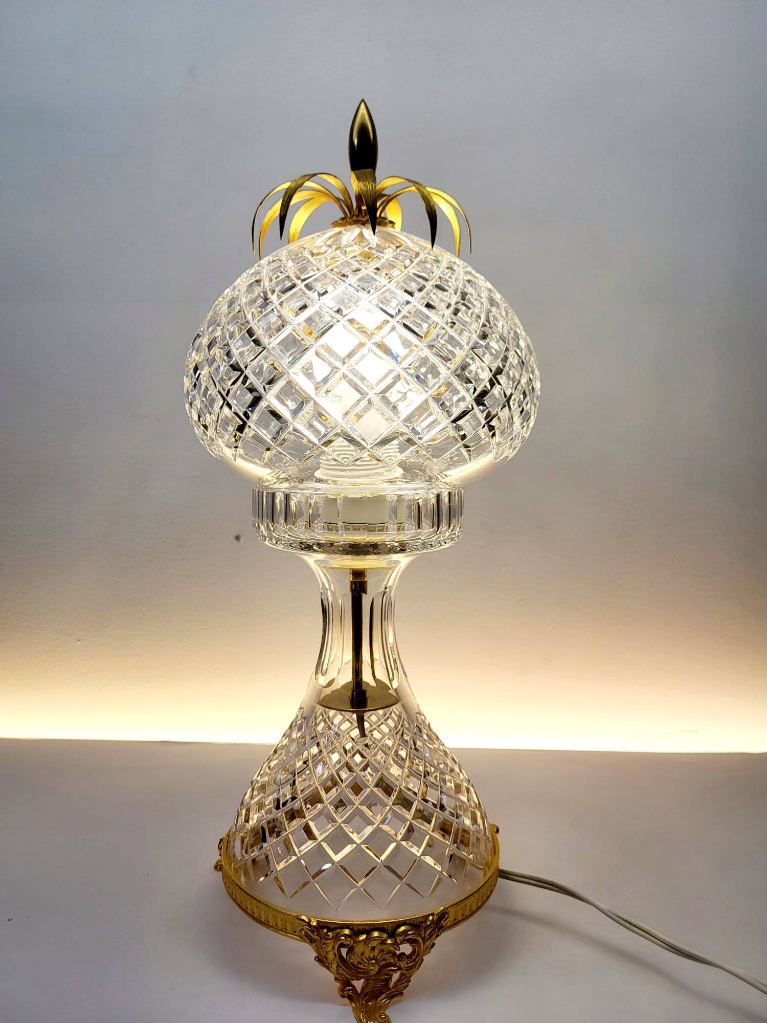 Val Saint Lambert kristallen tafellamp – vintage ananasvorm 1960-1970