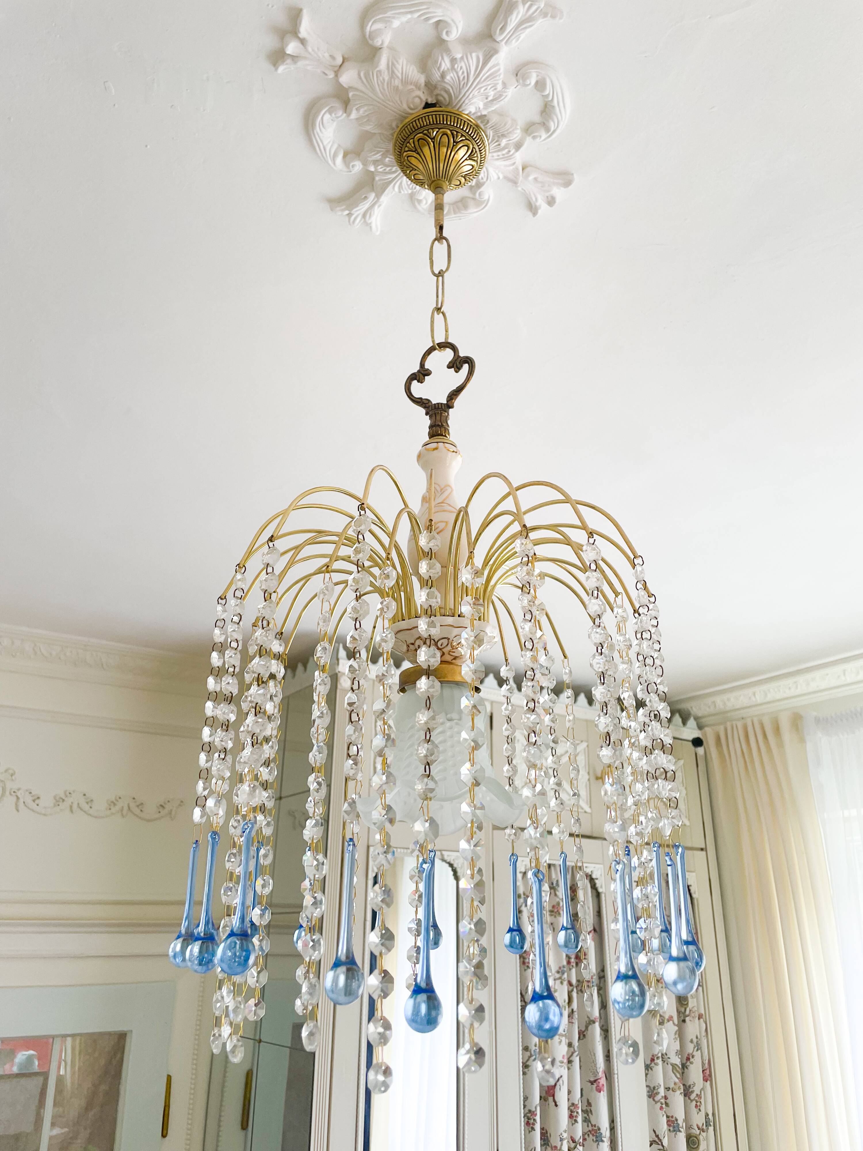 Suspension style Murano en cristal de Bohême et pampilles bleues