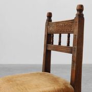 19th Century Spanish Hand-Carved oak Side Chair with Velour Seat