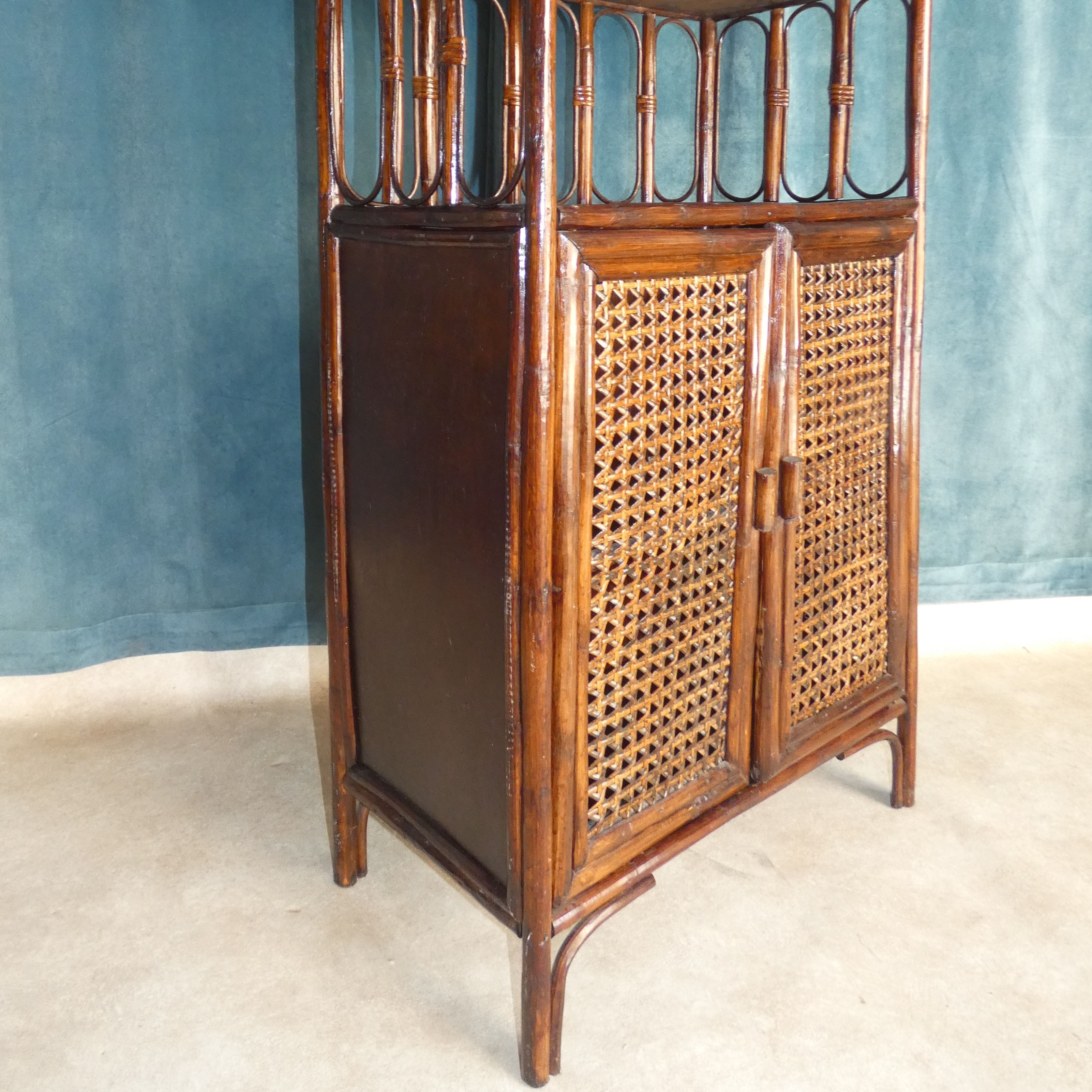 Library in Bamboo and Cane of Rattan Varnish Brown circa 1970 H 175 cm