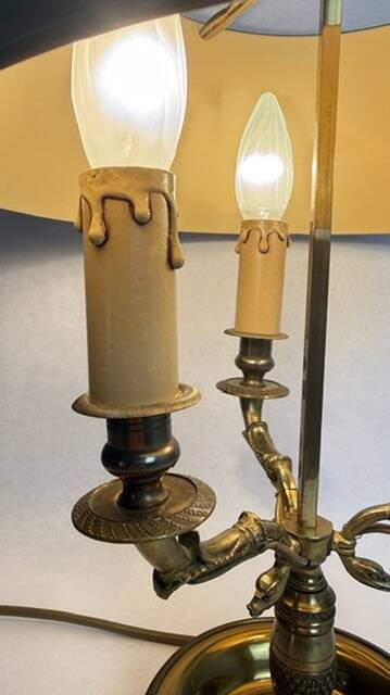 Bronze bouillotte lamp, Empire style, with dimmer switch.