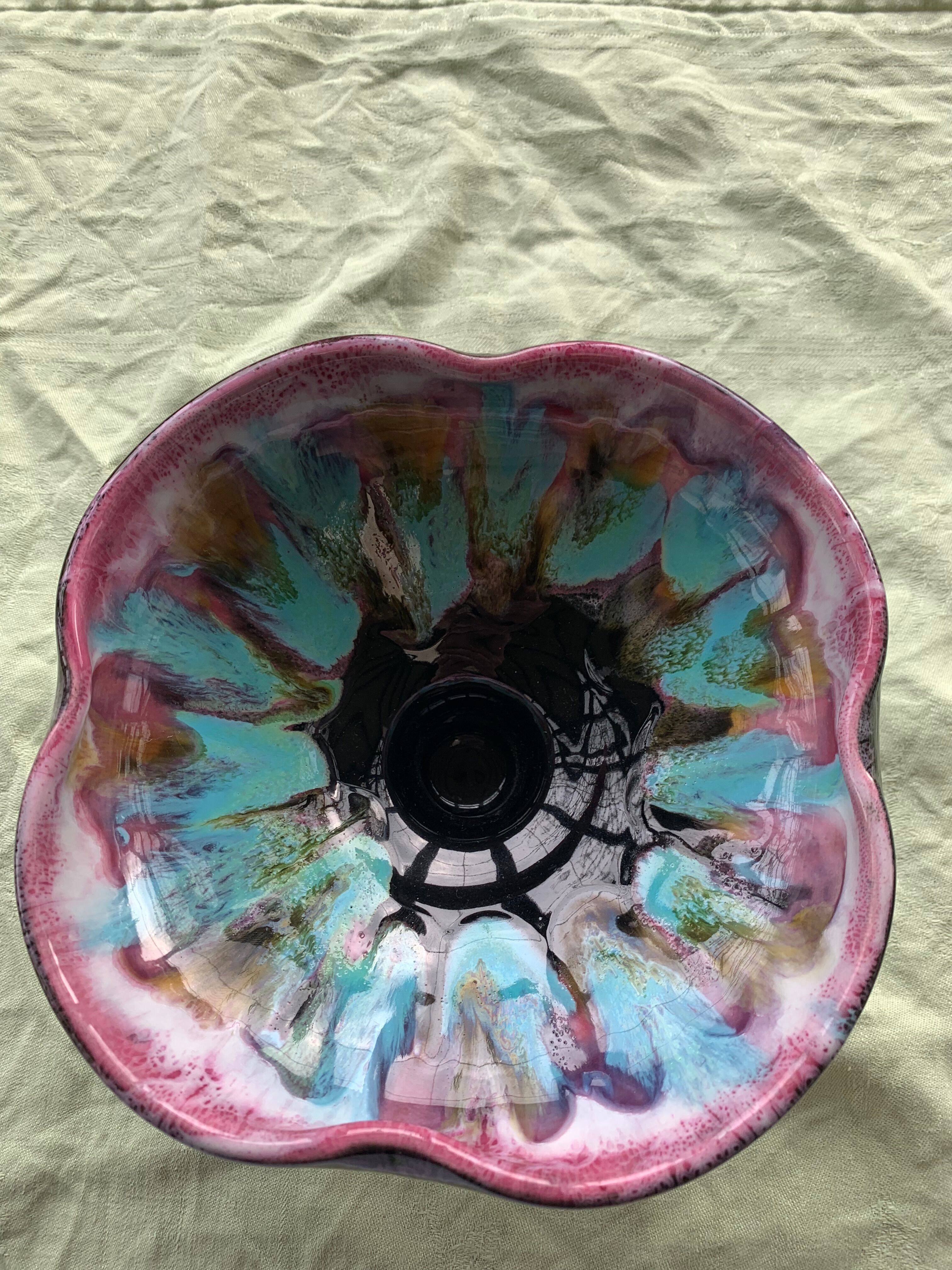 Flamed enamelled ceramic candle holder