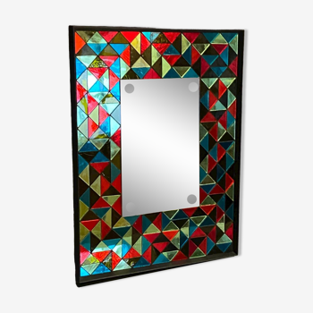 Harlequin mirror decorated with colored glass elements design Vintage 1960-1970