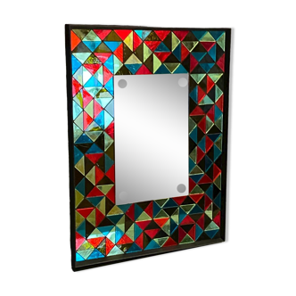 Harlequin mirror decorated with colored glass elements design Vintage 1960-1970